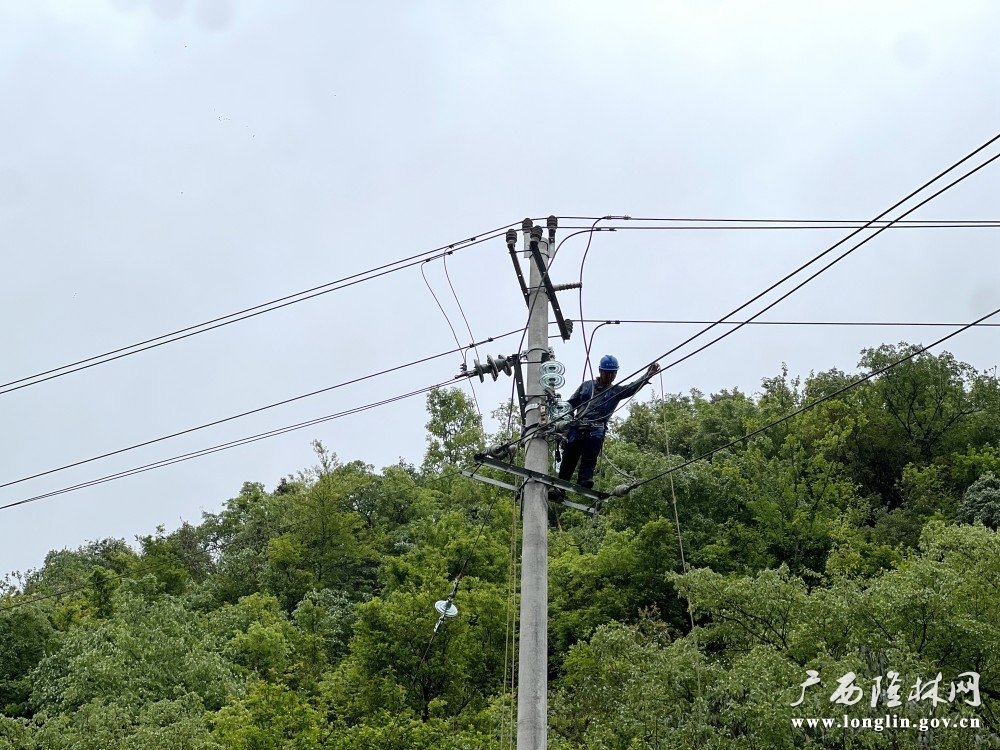 百色隆林供电局10千伏金平线完成建设验收合格后，供电工作人员对线路进行接火送电。黄玉圆  摄