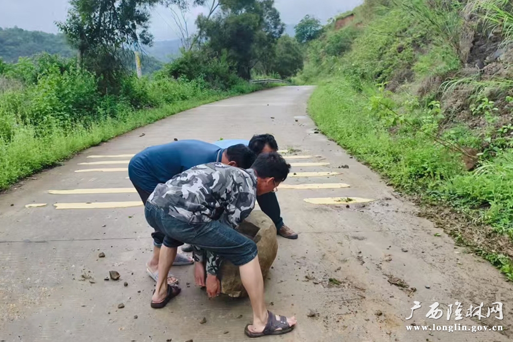 图为央索村党员清理路面落石