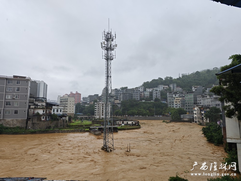 受持续降雨影响，隆林县内新州河水位暴涨
