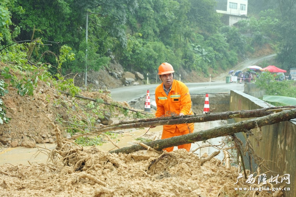 黄保安清理倒伐路树。周龙英摄