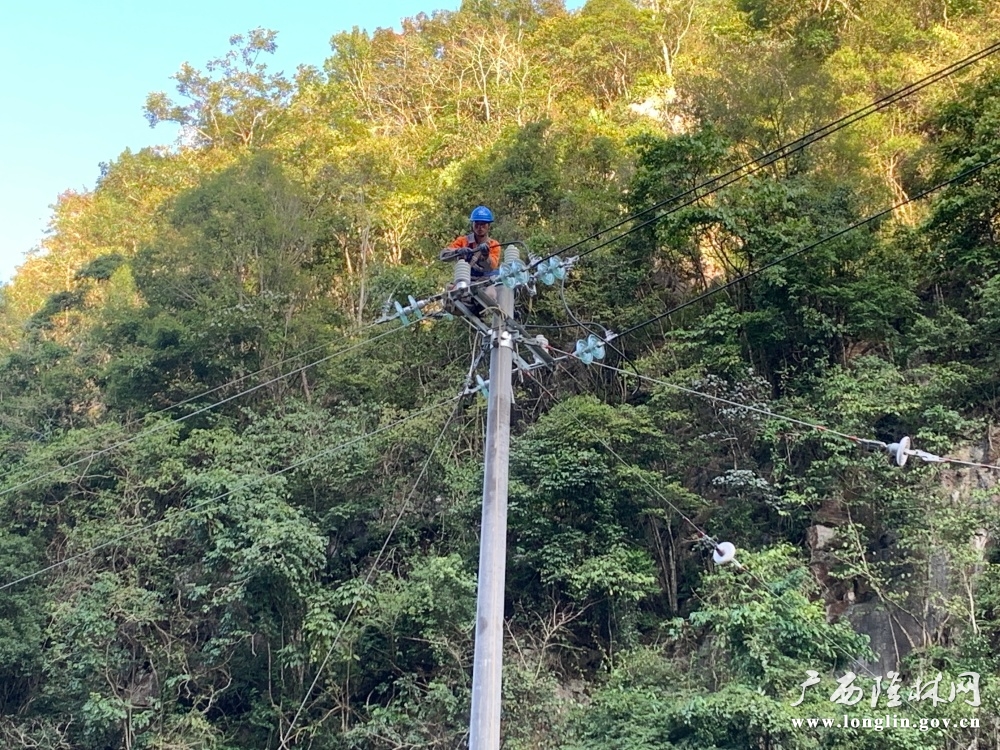 10月17日,百色隆林供电局对10千伏蛇场线卡拱支线的应急改造工程现场。 10月17日,百色隆林供电局对10千伏蛇场线卡拱支线的应急改造工程现场。